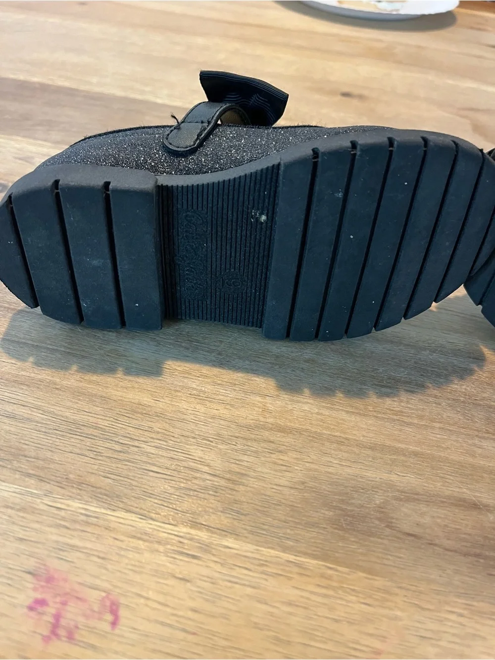 Girls' Black Glitter Mary Jane Shoes with Bow Accent